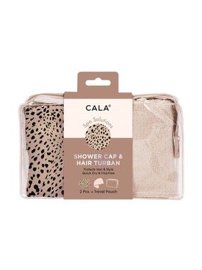 CALA Beige Shower Cap & Hair Turban Set - Quick-Dry Spa Kit